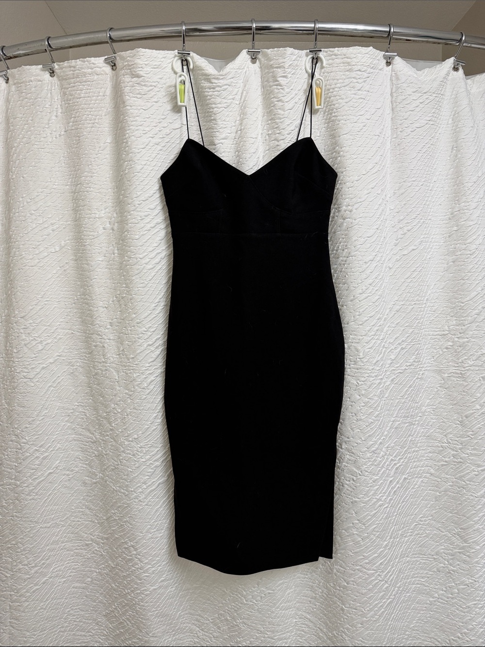 Likely Black Midi Sheath Dress with Spaghetti Straps